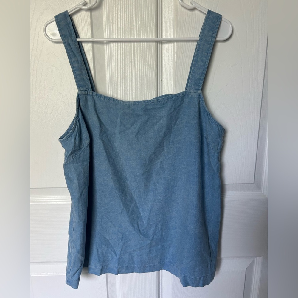 Casa Cabana Linen Blend Button Up Sleeveless Blue Tank Top Size Large NWT - Picture 7 of 8